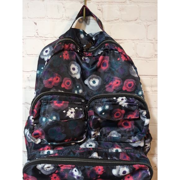 Lug Packable Puddle Jumper Backpack Water Color Black Floral Travel - Picture 2 of 8